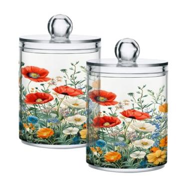 Imagem de Qilmy Pacote com 2 suportes de flores vintage, frascos de boticário de 400 ml, vasilha organizadora de banheiro para cotonetes, bolas de algodão, almofadas de maquiagem, fio dental, sais de banho