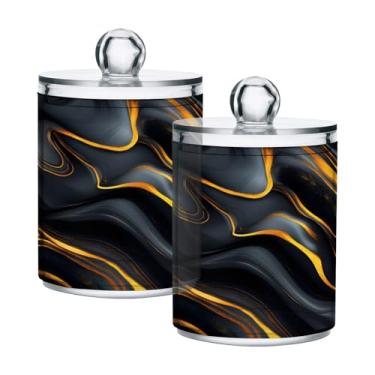 Imagem de Qilmy Pacote com 2 suportes Qtip com padrão de mármore dourado preto, frascos de boticário de 400 ml, vasilha organizadora de banheiro para cotonetes, bolas de algodão, almofadas de maquiagem, fio