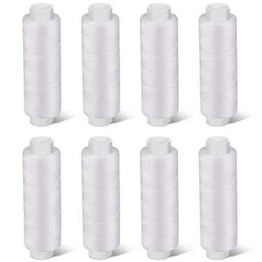 Imagem de Bupete 8 rolos de linha branca para costura, 200 jardas cada linha de costura, fios de poliéster para máquina de costura, bordado à mão
