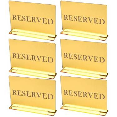 Imagem de LLMSIX 6 placas de mesa reservadas em ouro, placa de assento reservado, placas de reserva para identificação de assento exclusiva de casamento em restaurantes e festas