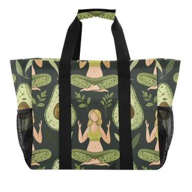 Imagem de ODAWA Bolsa de praia divertida de lona aberta verde abacate para academia e esportes, bolsa lavável para piscina e férias, Verde abacate engraçado, One Size