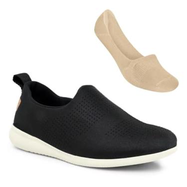 Imagem de Tênis Usaflex F Slip On Elastano Pt/bc Af0607003 + Meia Selene Sapat Inv Nude 7760.001.5.770 33