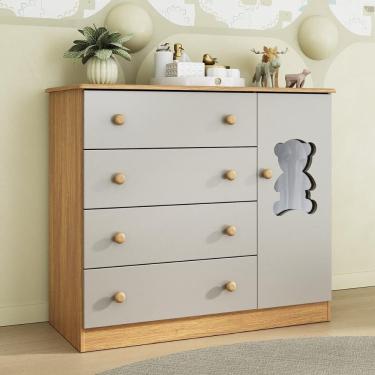Imagem de Cômoda Infantil 95cm 1 Porta com Vidro e 4 Gavetas Teddy Multimóveis MP4489