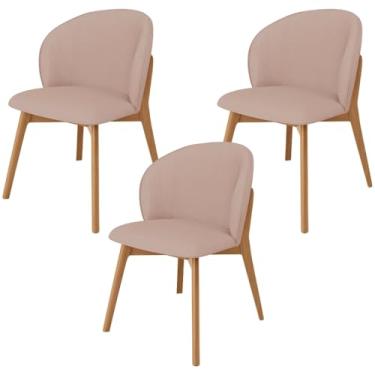 Imagem de Kit 03 Cadeiras de Jantar e Estar Living Estofada Mia L02 Linho Rosê - Lyam Decor