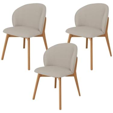 Imagem de Kit 03 Cadeiras de Jantar e Estar Living Estofada Mia L02 Linho Bege - Lyam Decor