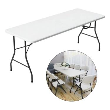 Imagem de Mesa Dobrável Reforçada 1,80m Tipo Maleta | Mesa Portátil para Camping, Praia, Eventos e Uso Comercial (Branca)