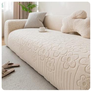 Imagem de Capa de sofá 1, 2, 3, 4 e 5 lugares, protetor móveis veludo grosso luxo, capa cor sólida, elástica para cadeira reclinável(Beige,3-seat 190-230cm)