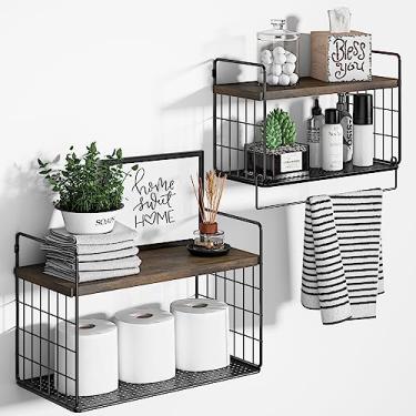 Imagem de Prateleira de banheiro com barra de toalha, prateleira com cesta de papel higiênico, cestas de toalha para banheiro, quarto, sala de estar, cozinha, decoração de escritório, marrom conjunto de 4