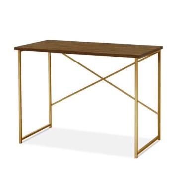 Imagem de Mesa de Escritório Industrial 76x45x74 cm Aço Carbono com Pintura Epóxi para Home Office e Estudo (imbuia/dourado)