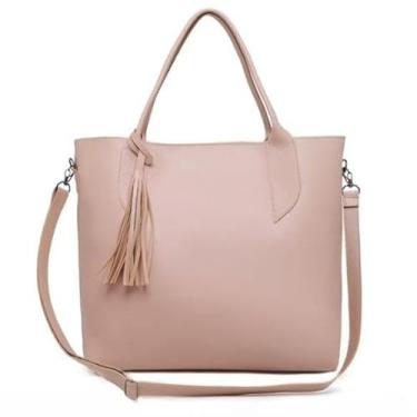 Imagem de Bolsa Tote Feminina com Alça Transversal, Tassel Decorativo, 3 Cores Disponíveis - Preto, Rosa, Marrom (Rosa)