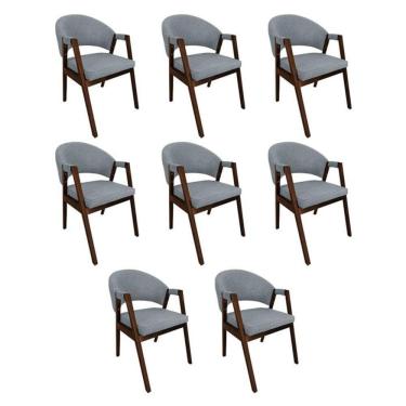 Imagem de Kit 8 Cadeiras De Jantar Madeira Maciça Helen Impermeável Mel Cinza Linho