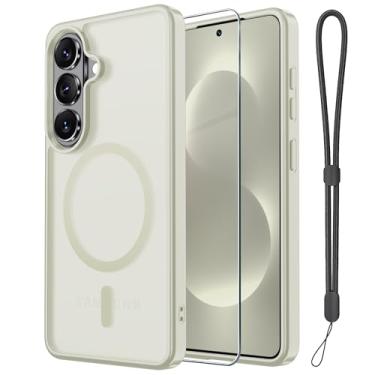 Imagem de Janmitta Capa magnética para Samsung Galaxy S26, com protetor de tela, compatível com MagSafe, proteção contra quedas de grau militar, capa de telefone fosca translúcida fina à prova de choque, branca