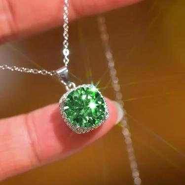 Imagem de Colar gracioso e delicado com pingente de zircônia cúbica verde joia de noivado, 40cm 5cm, Metal, Zircônia cúbica