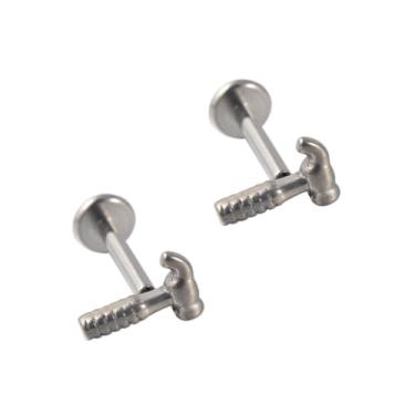 Imagem de Brinco pequeno de cartilagem de martelo de 16 g para mulheres e homens, titânio simples, ferramenta de declaração, costas planas, minúsculos e fofos, roscados internamente, nariz, hélice, concha