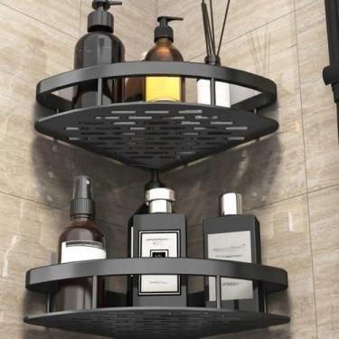 Imagem de Kit Suporte De Shampoo Organizador Metal Prateleiras De Banheiro Cozinha Sem Furo prateleira ，acess��rios para banheiro，suporte shampoo (Preto 2 Peças (Triangulo))