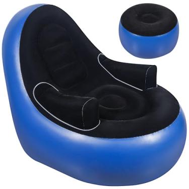 Imagem de Balabulala Sofá inflável engrossado com apoio de braço e otomano, espreguiçadeira inflável, cadeira de ar dobrável para adultos, sofá preguiçoso inflável perfeito para quartos, acampamento ou casa