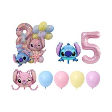 Imagem de Kit De Balões De Número Rosa 40pcs Cartoon Lilo & Stitch Decoração De 