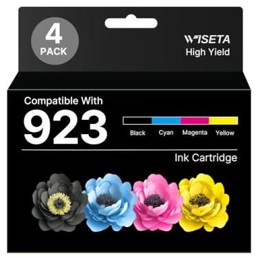 Imagem de Wiseta Cartuchos de tinta 923 para impressoras HP compatíveis com HP 923 cartuchos de tinta combo para impressora HP923 OfficeJet Pro 8135e 8138e 8139e 8130e 8120e 8122e 8124e (pacote com 4 sem chip)