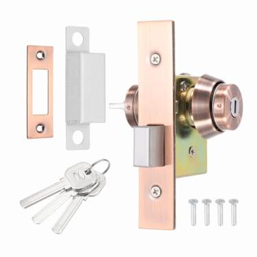 Imagem de PATIKIL Fechadura de porta de loja, fechadura comercial de fechadura de mortise, parafuso quadrado, conjunto de fechadura central emoldurada de vidro com trava interna e 3 chaves, bronze