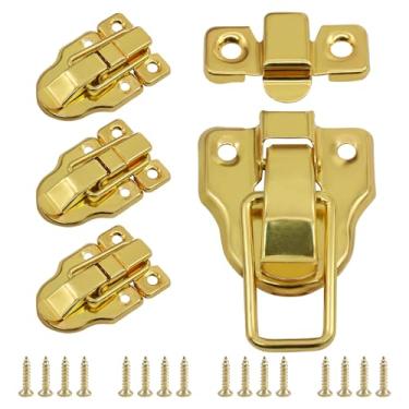 Imagem de Bivethoi Pacote com 4 ferrolho de metal com bico de pato, trava de caixa de madeira para caixa de ouro, trava de caixa de ferramentas antiga para caixa de joias/malas vintage