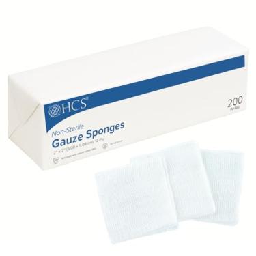 Imagem de Esponjas de gaze HCS 2x2 - Tecido, não esterilizado, 12 camadas (pacote com 200 unidades) - 100% algodão, absorvente, design de baixa coloração - Almofadas de gaze médicas - Cuidados com feridas