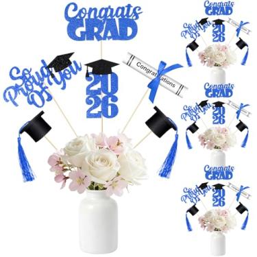 Imagem de Pinkunn 20 peças de decoração de formatura classe de 2026 feltro rolagem diploma e tampa de graduação com borla 2026 centro de graduação bastão de glitter dupla face para enfeite de mesa suprimentos