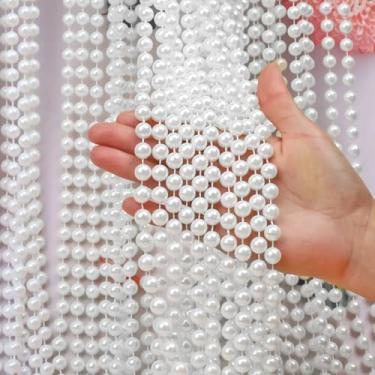 Imagem de Guirlanda de pérolas artificiais de 6 mm, contas de pérolas falsas, fio de acabamento de corrente para artesanato, festa de casamento, flor, dia dos namorados, decoração de Natal (branco, 19,68 pés)