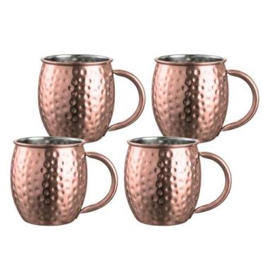 Imagem de Jogo 4 Caneca Moscow Mule Alumínio Cobre Bronze Drinks Bar 500ml - CLI