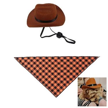 Imagem de Fantasias de Halloween para cães e gatos, fantasias de cowboy de animais de estimação, chapéu cosplay, cachecol triangular, chapéu de cachorro, viseira de sol, chapéu de festa para cães pequenos e