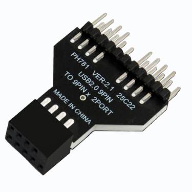 Imagem de WLGQ Placa mãe USB 2.0 conector de 9 pinos para adaptador de porta dupla, divisor USB interno, preto