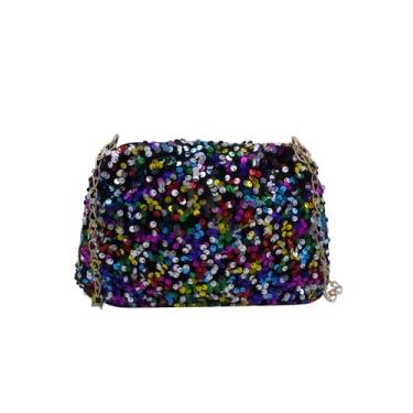 Imagem de AMPOSSTO Bolsa tiracolo de lantejoulas com glitter para mulheres e meninas, bolsa clutch brilhante para noite com alça de corrente para festa no clube, Colorida (corrente dourada), One Size