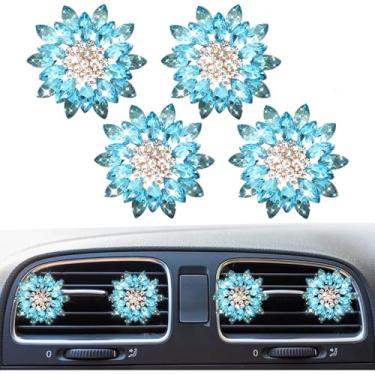 Imagem de 4 peças de clipes de ventilação de carro com pedras preciosas de girassol de cristal brilhante, saída de ar condicionado automático de strass, pingente difusor de ambientador, acessório de decoração