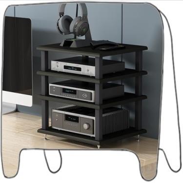 Imagem de Armário de armazenamento AV 2, 3, 4 camadas, suporte para leitor de CD, torre de áudio, prateleiras de madeira, centro de mídia de canto doméstico (nogueira clara, 4 camadas/40 x 35 x 55 cm)