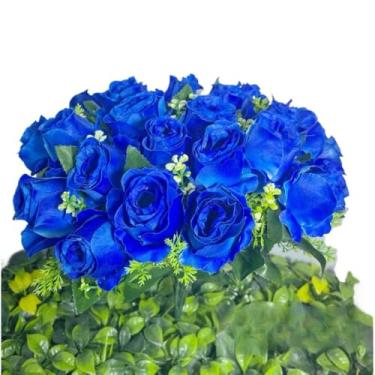 Imagem de Buquê de Rosas Artificiais com Folhagem – Kit com 2 Unidades (24 Flores Cada) para Decoração, Casamento e Ambientes Internos(Azul escuro 4581/3916,1)