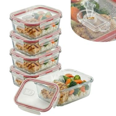 Imagem de Conjunto 5 Pote 640ml Vidro Hermético Com Tampa Borossilicato Jogo Kit Marmita Forno Microondas Freezer Valvula de Vapor Saída de Ar Antivazamento Vasilha Recipiente Conserva Cozinha