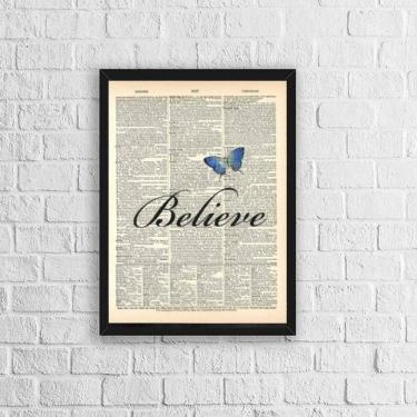 Imagem de Quadro Borboleta Azul Believe 45x34cm - Vidro e Moldura