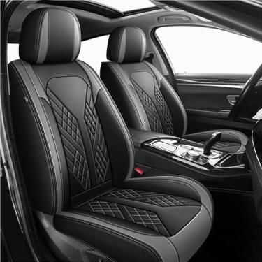 Imagem de JIAMAOXIN Conjunto completo de capas de assento de carro para Cadillac SRX 2010-2016 à prova d'água couro sintético conjunto de 5 capas de assento automotivo (preto e cinza)