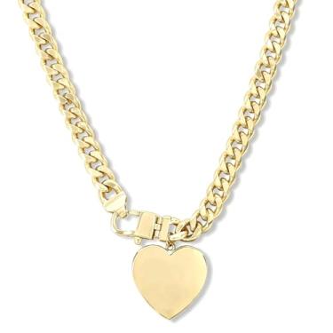 Imagem de Colar de elos cubanos grossos para mulheres, corrente de 7 mm de espessura com pingente de coração de 24 mm, colar de latão banhado a ouro de 45,7 cm, à prova d'água, sem manchas, pronto para presente