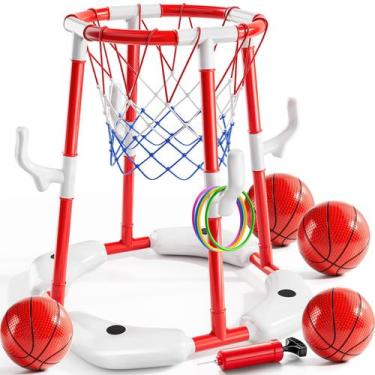 Imagem de Cesta de basquete de piscina NIPLOOOW 2 em 1 flutuante com 4 bolas e b