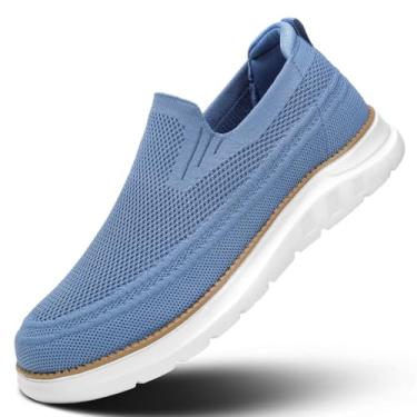 Imagem de Sapato masculino sem cadarço casual mocassim caminhada antiderrapante sola macia tênis leve vestido oxford negócios trabalho dirigir, Azul nebuloso, 37