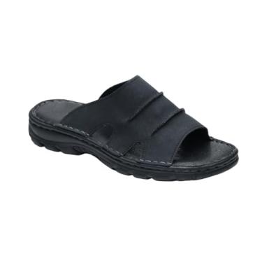 Imagem de Sandália masculina de couro para o verão sem cadarço com suporte macio e confortável no arco, Preto, 39