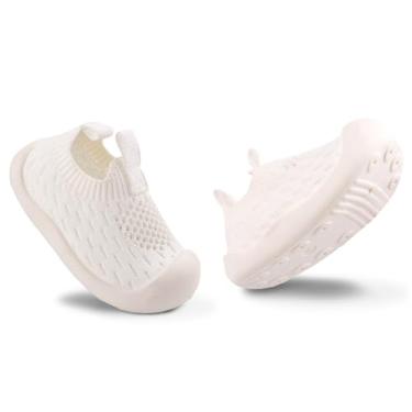 Imagem de Sapatos de caminhada para bebês, crianças, meninas, meninos, sola macia, respirável, de lona de algodão, leve, antiderrapante, seguro, sem cadarço, tênis casual, largo, sola de borracha, corrida ao ar