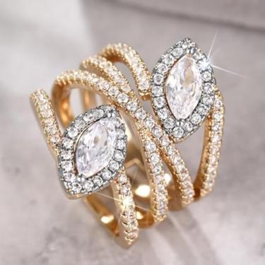 Imagem de Anel entrelaçado multicamadas ocas de zircônia marquesa cintilante para festa de casamento, formatura, joias requintadas, Cobre, Zircônia cúbica