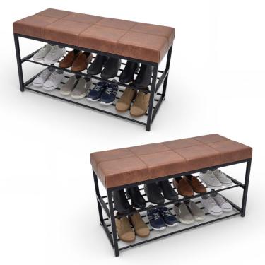 Imagem de Kit 02 Sapateiras Calçadeira Puff Closet Zuri 85cm 02 Prateleiras New Dallas Whisky - Desk Design