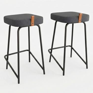 Imagem de Kit 02 Banquetas Médias Para Cozinha Vik Estofada Linho Grafite - Desk Design