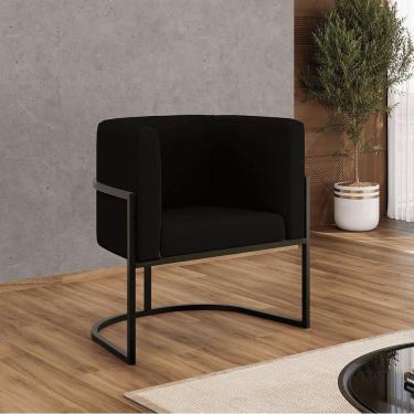 Imagem de Poltrona Veludo Decorativa Lua Recepção Base de Ferro Black