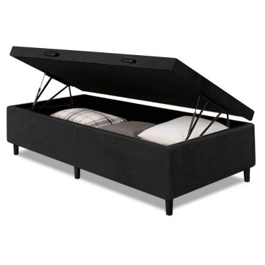 Imagem de Cama Box com Baú Solteiro 0,88 com 41cm de Altura Prince Preto