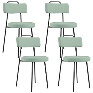 Imagem de Kit 04 Cadeiras Decorativa Estofada Para Sala De Jantar Barcelona L02 Linho Verde Menta - Lyam Decor