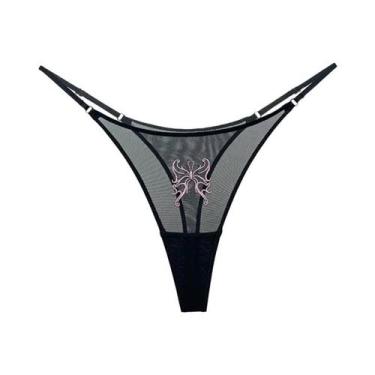 Imagem de Tanga Feminina Sexy Transparente De Renda E Tule Com Estampa De Escorp