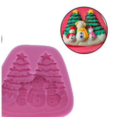 Imagem de Molde Silicone Pinheiro de Natal 1x 7,5x 6cm Bonecos de Neve